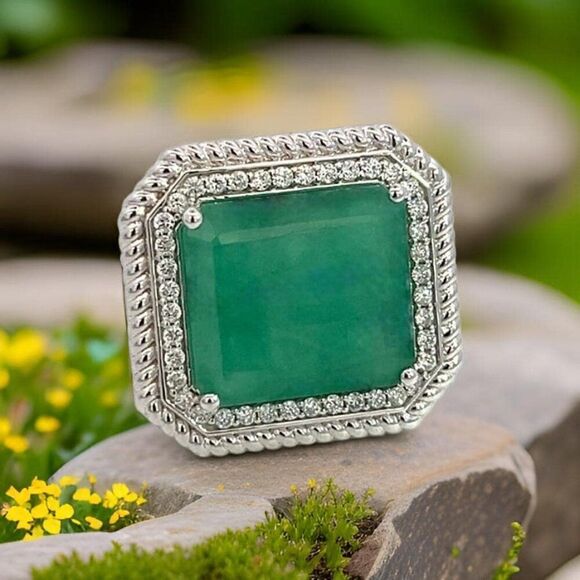Natural Emerald Diamond Ring 6.25 14k W Gold 13.14 TCW Certified $9,775 402673 - Picture 4 of 13
